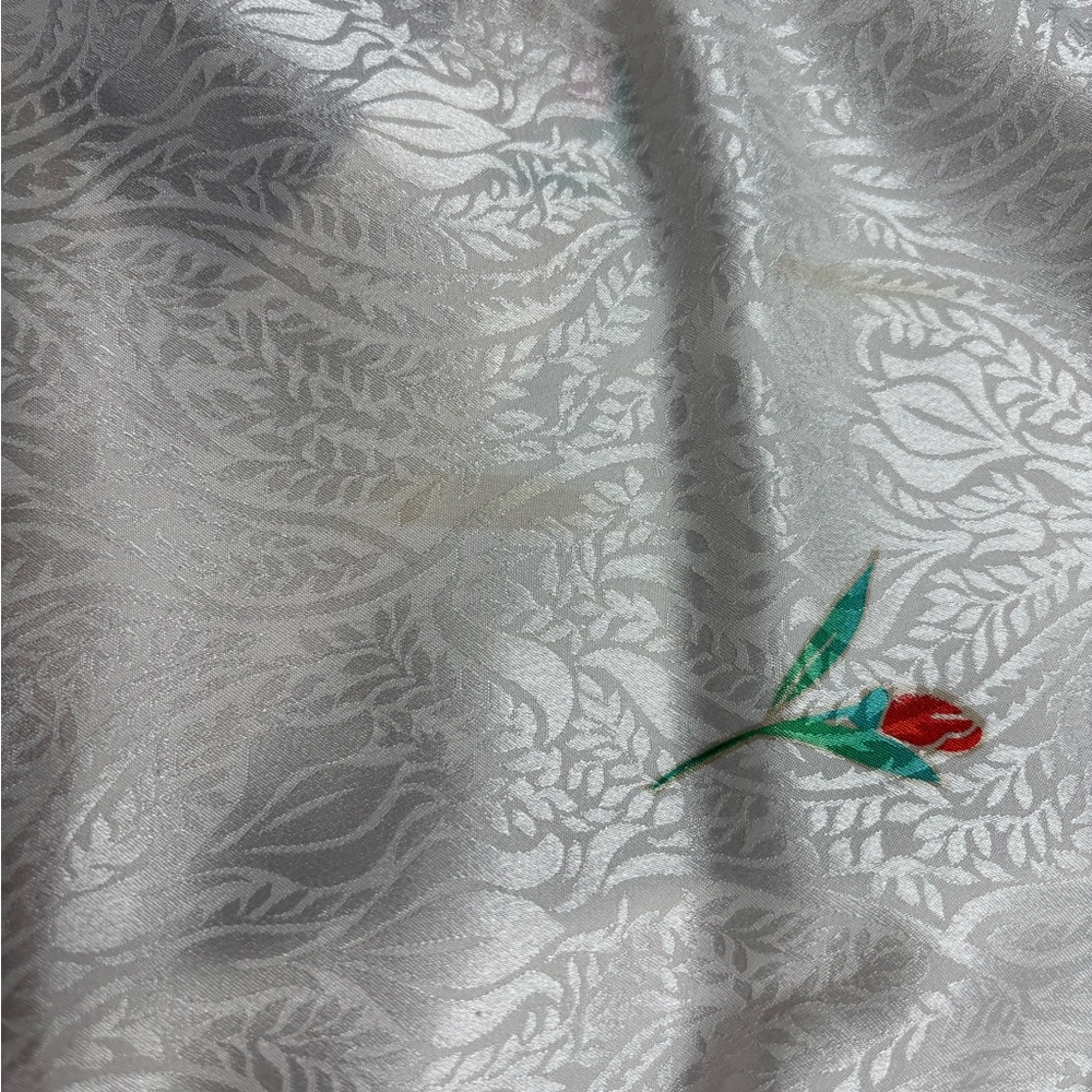 Vintage Floral Satin White Tea A-line Dress Size Medium Midi - Picture 8 of 9